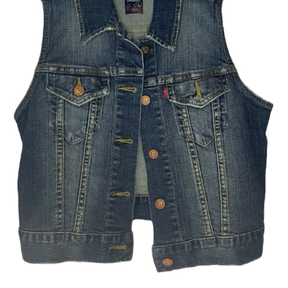 Levis Jean Jacket Denim Trucker Vest Small 90s Boho Indie Festival Cowgirl Y2K - Picture 4 of 16